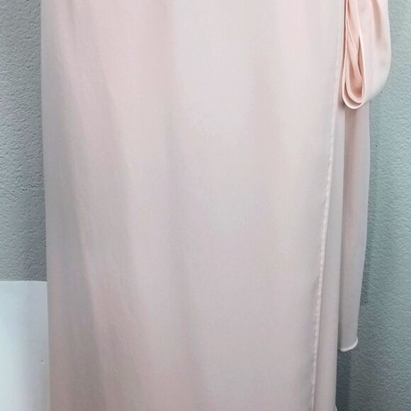 Ceremony by Joanna August Lola Blush Pink Ruffle Chiffon Wrap maxi Dress sz L - Picture 9 of 15